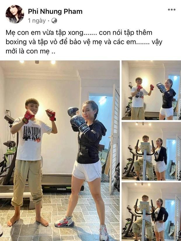 Cách đây 1 ngày, Phi Nhung vẫn chia sẻ hình ảnh tập luyện thể thao cùng con nuôi.