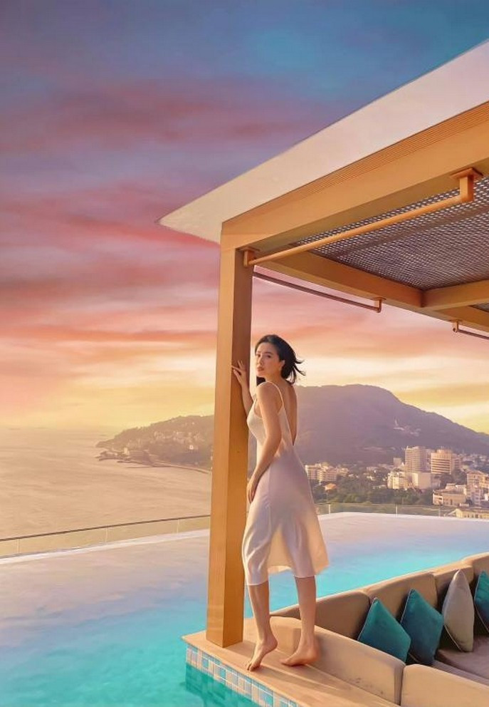 Bảo Thy ngẫu hứng tạo dáng khi nghỉ dưỡng trong resort sang chảnh.
