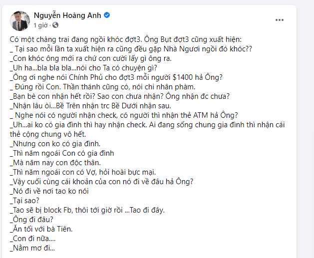 Hoang Anh lan thu 3 bi vo cu an chan tien tro cap COVID-19?