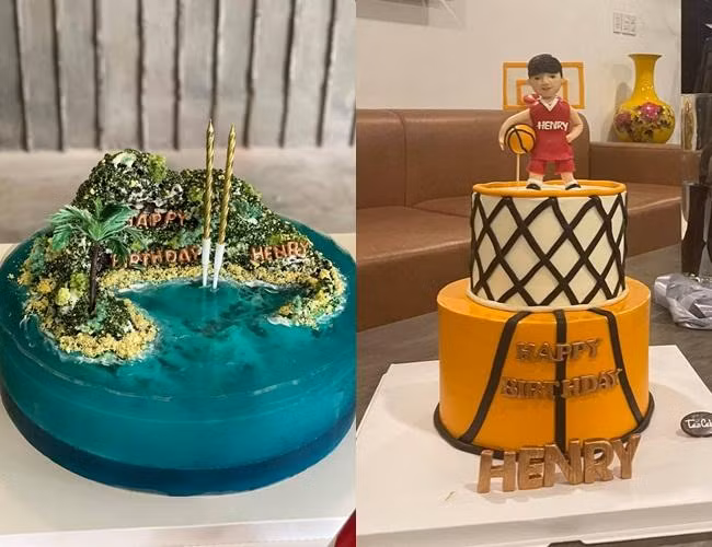 Có tới 2 chiếc bánh sinh nhật dành cho Subeo: 1 mang phong cách nhiệt đới, 1 năng động hiện đại, mô tả Subeo với môn thể thao bóng rổ yêu thích.