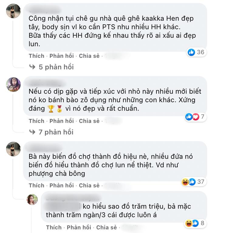 Nàng Hậu hóm hỉnh hỏi khán giả rằng: "Quần mẹ mua đó! Mặc quần thì 80 nghìn còn lên váy thì mấy bao tiền đây cả nhà?". Fan không chê H'Hen Niê mà còn khen tới tấp về sự sáng tạo.