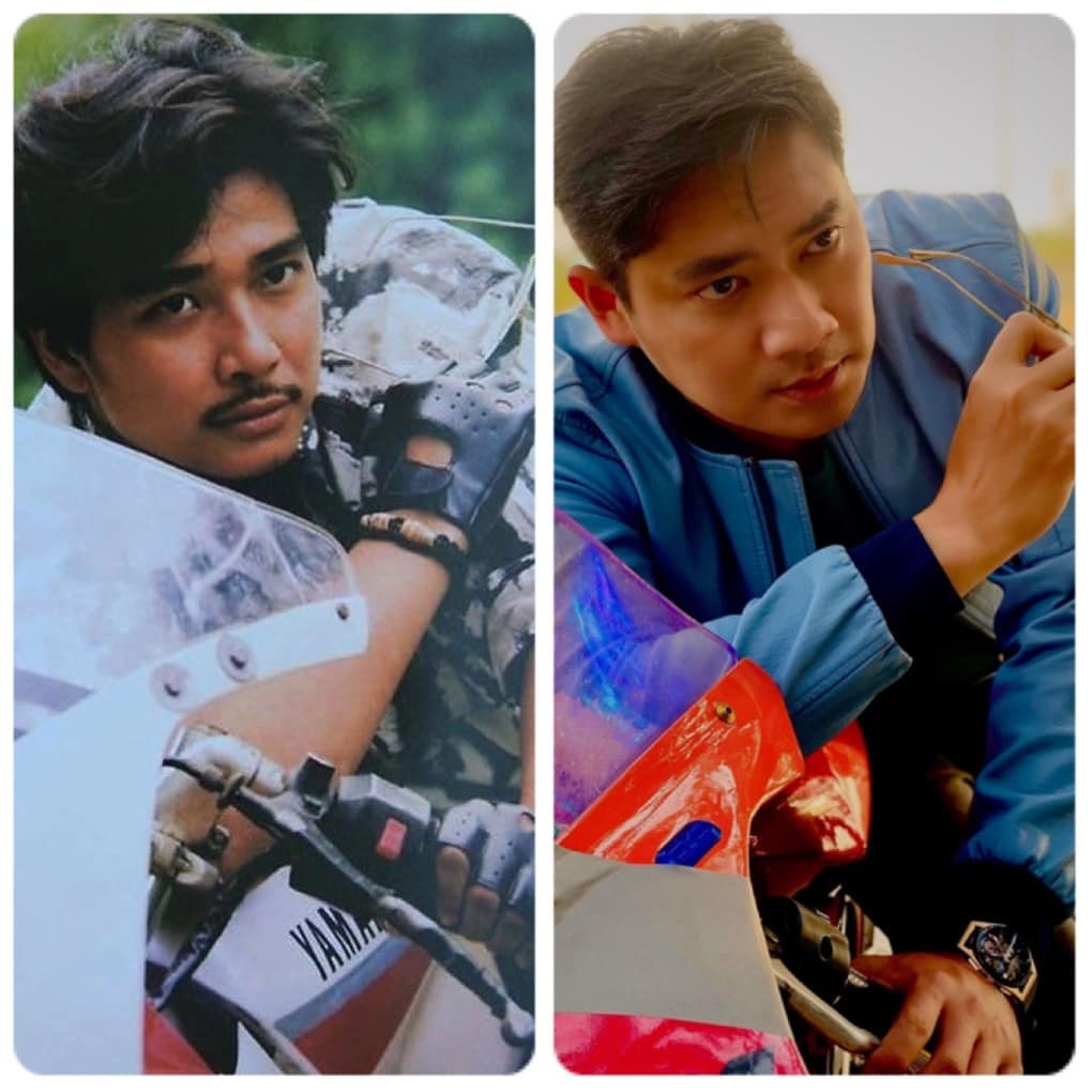 Minh Luân đăng tải bức ảnh so sánh với diễn viên Lê Tuấn Anh thời trẻ. Anh dí dỏm: "Bắt chước thần tượng, xém giống chứ bộ".