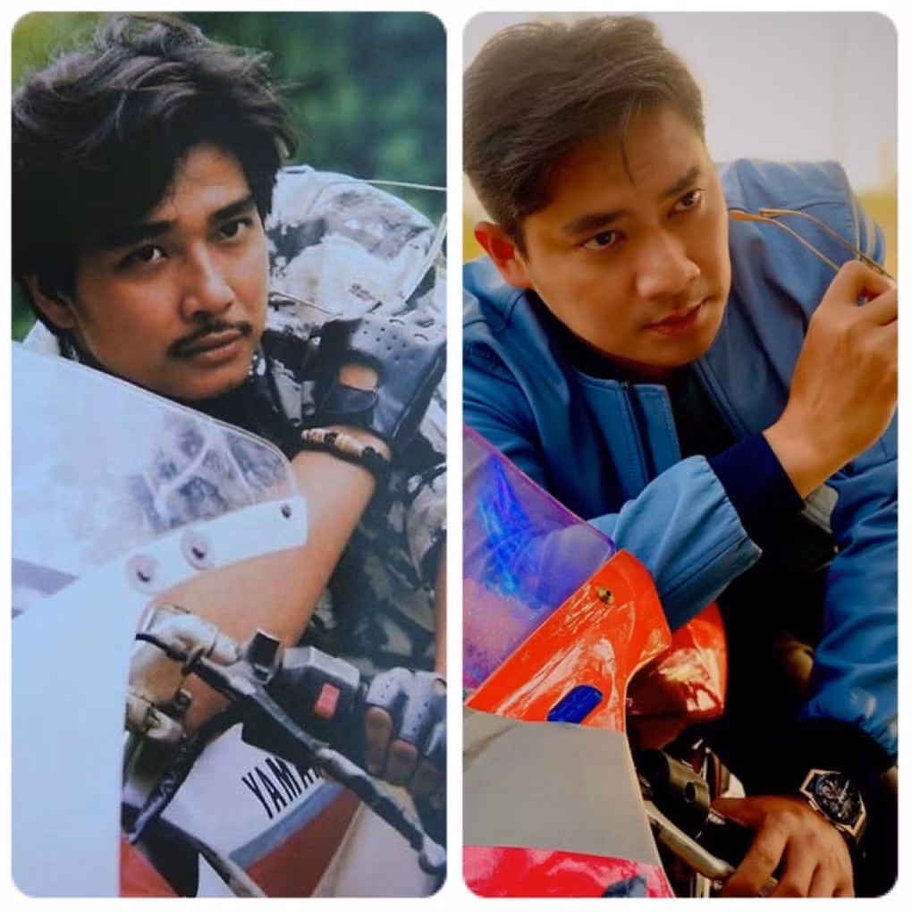 Minh Luân đăng tải bức ảnh so sánh với diễn viên Lê Tuấn Anh thời trẻ. Anh dí dỏm: "Bắt chước thần tượng, xém giống chứ bộ".