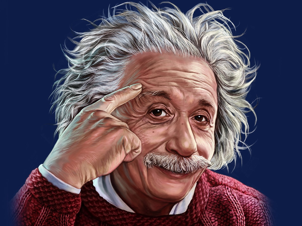  Albert Einstein mở rộng lý thuyết về hấp dẫn. Thuyết tương đối tổng quát của Einstein mô tả lực hấp dẫn không phải là một lực trực tiếp, mà là sự cong của không-thời gian do khối lượng và năng lượng gây ra. Ảnh: Pinterest.