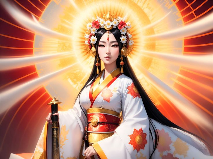  2. Ý nghĩa tên gọi. Tên của Amaterasu có nghĩa là “Người chiếu sáng trên thiên đường”, phản ánh vai trò của bà trong việc mang ánh sáng đến thế giới. Ảnh: Pinterest.