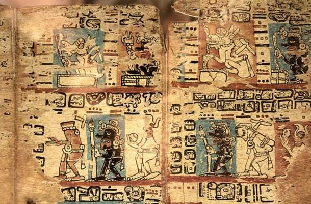  9. Các bản viết tay Maya (The Mayan Codices). Nguồn gốc: Người Maya cổ đại. Nội dung: Các bản viết tay chứa đựng tiên tri về các chu kỳ thiên văn và các sự kiện trong tương lai, nổi tiếng nhất với yếu tố thiên văn học và tiên tri ngày tận thế. Ảnh: Pinterest.