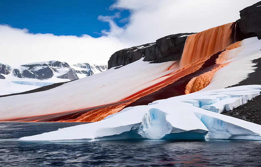  Hiện tượng "sông băng chảy máu": Sông băng Taylor tại Nam Cực có dòng nước màu đỏ do chứa hàm lượng sắt cao, trông giống như "máu" chảy ra từ băng. Ảnh: Pinterest.