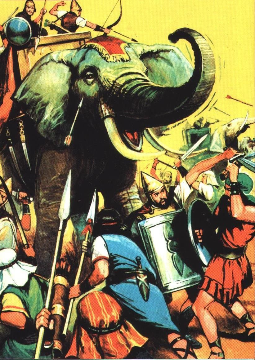  10. Chiến thuật vượt trội. Hannibal sử dụng sự hiểu biết về địa hình và chiến thuật du kích, cùng sự áp chế về tâm lý bẳng những con voi chiến, để vượt qua sự kháng cự của các bộ lạc địa phương và quân La Mã trên đường đi. Ảnh: Pinterest.