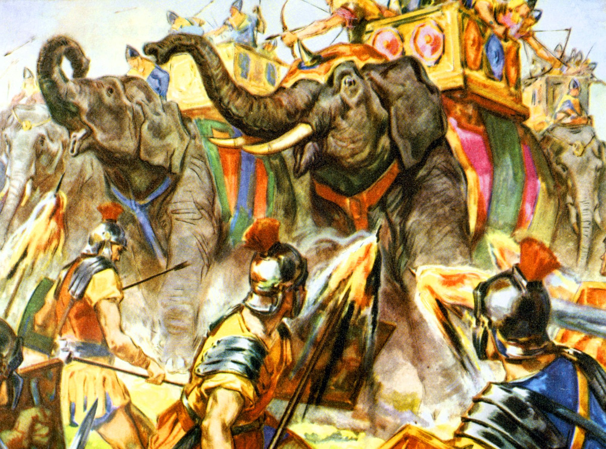  9. Kế hoạch tâm lý chiến. Hannibal sử dụng voi chiến để tạo lợi thế tâm lý, khiến quân La Mã hoang mang và lo sợ trước cuộc tấn công từ hướng bất ngờ. Ảnh: Pinterest.