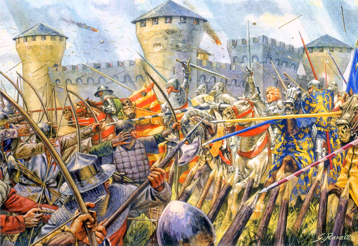  Nguyên nhân chính: Cuộc chiến bắt đầu từ tranh chấp về quyền kế vị ngai vàng nước Pháp giữa nhà Valois (Pháp) và nhà Plantagenet (Anh). Ảnh: Pinterest.