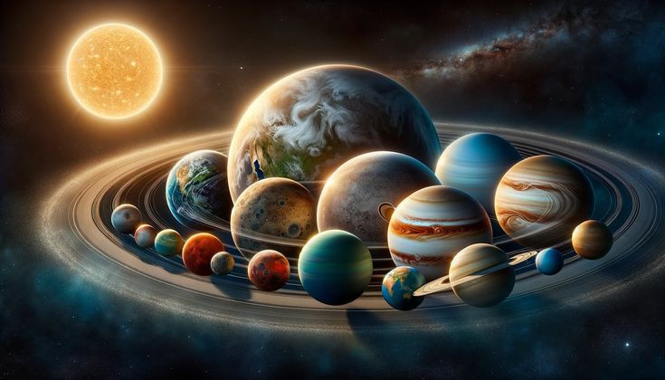 Trong Hệ Mặt Trời, các thiên thể hình tròn bao gồm Mặt Trời, các hành tinh, các vệ tinh tự nhiên lớn, và một số hành tinh lùn. Số lượng chính xác có thể thay đổi tùy thuộc vào định nghĩa, nhưng sau đây là danh sách sơ lược. Ảnh: Pinterest.