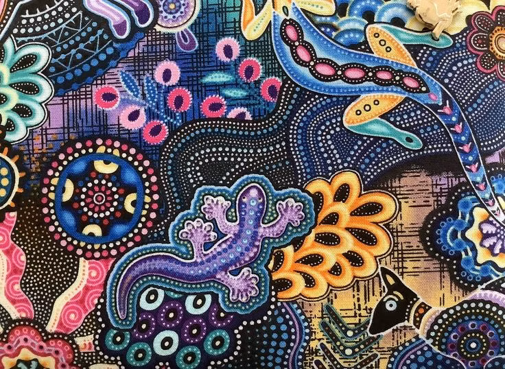  6. Cội nguồn của nghệ thuật thổ dân. Những hình vẽ trên đá, tranh cát, và nghệ thuật chấm màu của thổ dân thường tái hiện lại câu chuyện về Thời gian Mơ, với ý nghĩa tâm linh sâu sắc. Ảnh: Pinterest.