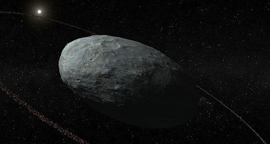  12. Cấu trúc độc đáo với vòng bụi. Haumea có một vòng bụi xung quanh – một trong số rất ít vật thể trong Hệ Mặt Trời có vòng như vậy, cùng với các hành tinh khổng lồ như Sao Thổ. Ảnh: Pinterest.