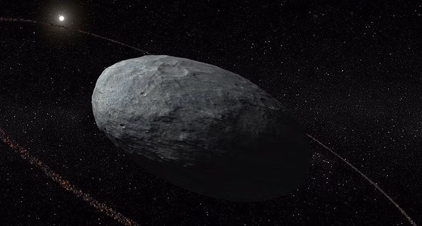  12. Cấu trúc độc đáo với vòng bụi. Haumea có một vòng bụi xung quanh – một trong số rất ít vật thể trong Hệ Mặt Trời có vòng như vậy, cùng với các hành tinh khổng lồ như Sao Thổ. Ảnh: Pinterest.