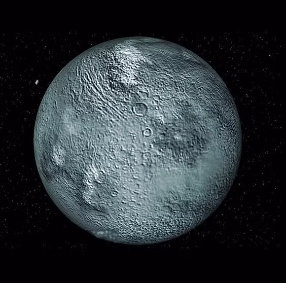  Eris và quỹ đạo dài của nó. Quỹ đạo của Eris rất lệch tâm và kéo dài khoảng 557 năm để hoàn thành một vòng quanh Mặt Trời. Ảnh: Pinterest.