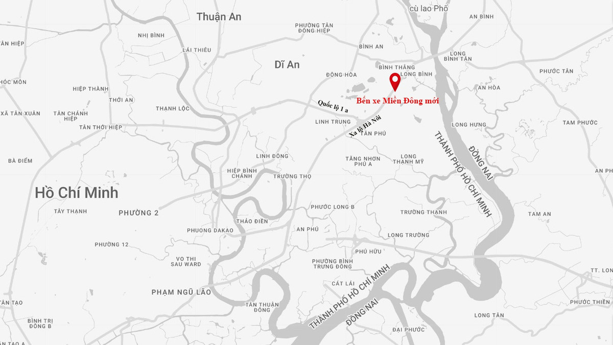 Vị trí bến xe Miền Đông mới. Ảnh: Google Maps.