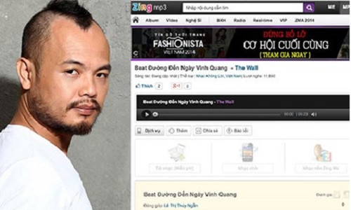 Nhạc sĩ Trần Lập và trang web ZingMP3 (mp3.zing.v) sử dụng bài hát Đường đến vinh quang. Ảnh: INTERNET