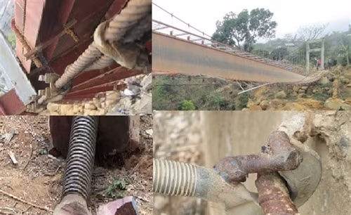  8. Kết luận chính thức về vụ sập cầu treo ở Lai Châu. Theo Bộ Giao thông vận tải nguyên nhân dẫn đến sự cố sập cầu ở Chu Va 6 có thể khẳng định, do việc chế tạo ắc neo tăng đơ có 2 sai sót lớn là không đúng thiết kế và không tuân thủ quy trình kỹ thuật. Cụ thể : "Ắc neo bị đứt, bị phá hoại giòn gây ra đứt vỡ đột ngột. Bề mặt lỗ chốt ắc neo phía trong lồi lõm, biểu hiện có khả năng được gia công tạo lỗ bằng cách gia nhiệt thổi xuyên chiều dày, làm thay đổi tính chất cơ lý của vật liệu".