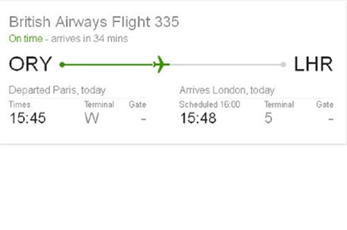 Người dùng Google cũng có thể tìm kiếm thông tin cụ thể về giờ bay, địa điểm của một chuyến bay cụ thể nếu nhập vào khung Search tên hiệu của chuyến bay đó.