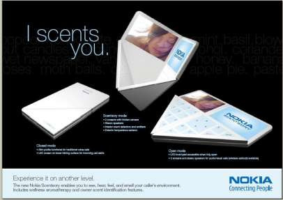 Nokia Scentsory sở hữu các tính năng độc đáo, nó được thiết kế với 3 chế độ. Ở chế độ mở sẽ có hai màn hình với camera ẩn, loa, cảm biến mùi vị và nhiệt độ. Ở chế độ đóng, màn hình LED trên bề mặt sẽ báo có cuộc gọi đến. Trong khi ở chế độ phẳng, nó sẽ bao gồm touchpad LED, hai màn hình và loa để thực hiện các chức năng nghe nhìn.