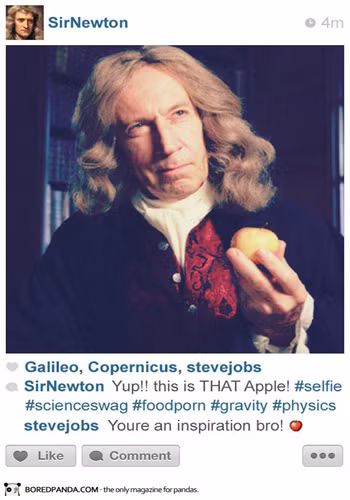 Newton với quả táo huyền thoại giúp ông tìm ra định luật Vạn vật hấp dẫn.