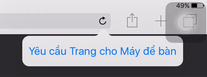  42. Yêu cầu trang web cho desktop trong Safari. Trên iOS 9, bạn có thể nhanh chóng yêu cầu tải lại trang web với giao diện cho máy tính bằng cách bấm giữ nút Tải lại trong Safari, sau đó nhấp vào tùy chọn Yêu cầu Trang cho Máy để bàn. 