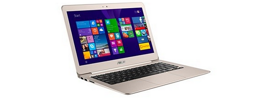  Asus Zenbook UX305. Không chỉ ấn tượng bởi vẻ ngoài mỏng nhẹ với các tùy chọn màu sắc hấp dẫn, Zenbook UX305 còn là mẫu laptop đầu tiên được Asus trang bị phần cứng thế hệ mới, trong đó đáng chú ý nhất chính là sự hiện diện của bộ xử lý Intel Core M kiến trúc Broadwell. Máy sử dụng vật liệu nhôm cao cấp được gia công khá tỉ mỉ, nhất là phần lưng màn hình trông khá bắt mắt và không kém phần sang trọng. Để có được thiết kế mỏng nhẹ (điểm dày nhất của thân máy chỉ 12,3 mm, cân nặng 1,2 kg), Zenbook UX305 đã được Asus loại bỏ hoàn toàn thiết kế tản nhiệt chủ động sử dụng quạt tản nhiệt thông thường.