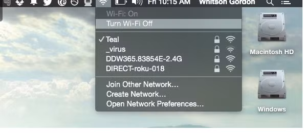  5. Tắt Wi-Fi khi không dùng đến. Nếu bạn muốn đảm bảo an toàn của mình, khi không sử dụng đến internet, hãy tắt chức năng Wi-Fi đi. Thao tác này vô cùng đơn giản, kể cả trên Windows và OS X. Trên Windows, bạn chỉ cần phải chuột vào biểu tượng Wi-Fi trên thanh taskbar và chọn tắt. Trên Mac, phải chuột vào biểu tượng Wi-Fi trên thanh menu, chọn tắt AirPort. Vậy là xong!