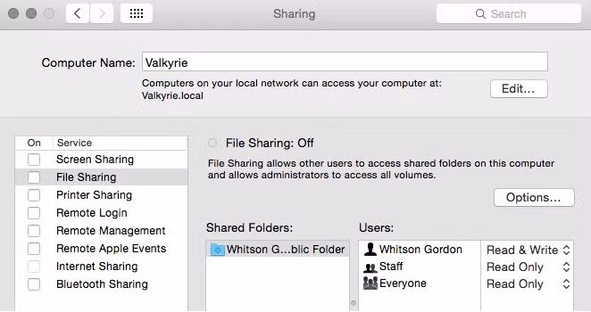  Trên OS X: Vào System Preferences > Sharing và đảm bảo bỏ chọn tất cả các ô. Ngoài ra, bạn có thể muốn tắt chức năng tìm mạng để đề phòng những người khác có thể nhìn thấy máy tính của bạn hiển thị trên mạng chung và như vậy sẽ tránh được nguy cơ trở thành mục tiêu tấn công. Chức năng này trên Windows nằm trong một ô khác cũng thuộc mục Advanced sharing settings. Còn trên OS X, tính năng này được gọi với cái tên “stealth mode”. 
