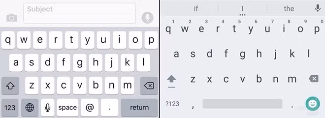 Font chữ: Apple bắt đầu sử dụng font chữ San Francisco thay cho Helvetica trên iOS 9 cũng như phân biệt bàn phím thường và in hoa. Trong khi Google tiếp tục sử dụng Roboto làm phông chữ mặc định của Marshmallow.