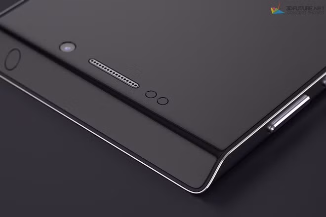 Phần màn hình cong này có thể hiển thị các thông báo. Nhóm tác giả cho rằng cách bố trí này giúp người dùng thao tác thuận tiện hơn so với thiết kế truyền thống. Ngay phía dưới là loa đàm thoại, cụm camera trước với đèn flash kép.