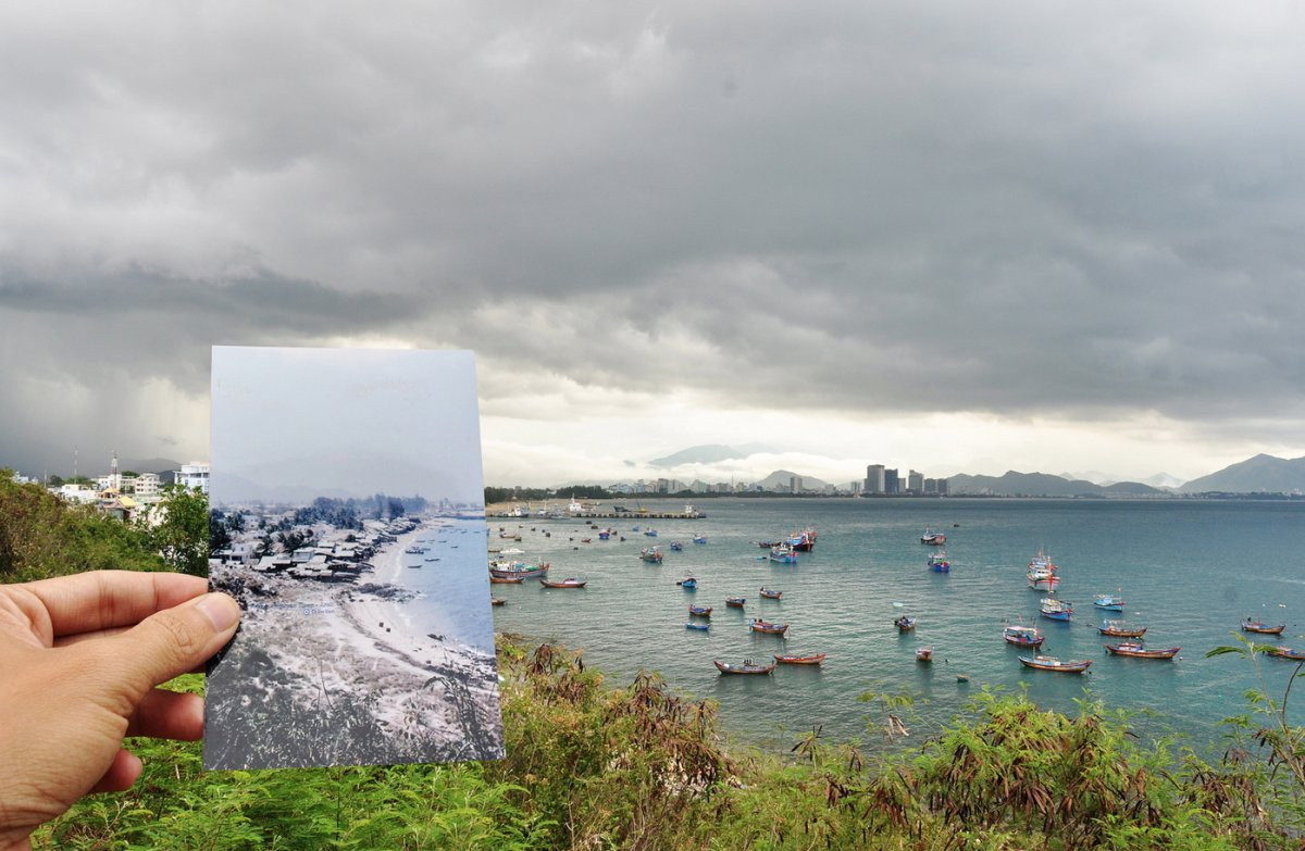 Bức ảnh tư liệu của Alfred Eisenstaedt chụp bãi biển thơ mộng của Nha Trang năm 1968 và hình ảnh về nó gần 5 thập niên sau đó.