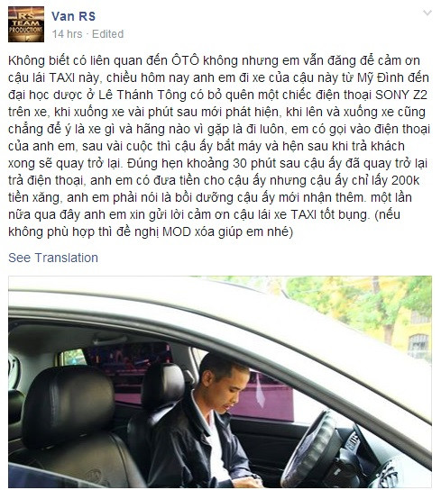 Thành viên Van RS chia sẻ câu chuyện về tài xế tốt bụng trên diễn đàn Otofun.