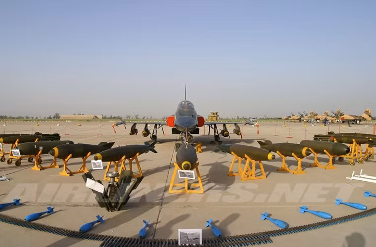 F-5E trang bị 7 giá treo (2 đầu mút cánh, 4 dưới cánh và 1 dưới thân - mang thùng dầu phụ) cho phép mang 3,2 tấn vũ khí gồm: 4 tên lửa đối không tầm ngắn AIM-9 hoặc tầm xa AIM-120; 2 tên lửa không đối đất AGM-65 Maverick; 2 bệ phóng rocket LAU-61/68 với 19 đạn hoặc 2 bệ phóng LAU-5003 với 19 đạn hoặc 2 LAU-10 với 4 đạn 127mm hoặc 2 Matra với 18 đạn 68mm; hoặc nó có thể mang bom không điều khiển Mk80 series, bom chùm CBU, bom napan. Ảnh minh họa