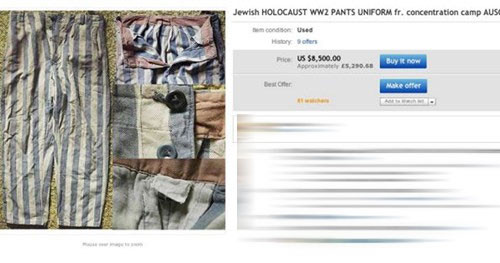 Trang eBay đã tổ chức bán đấu giá một số vật dụng của tù nhân Đức quốc xã. Trong số đó có bộ quần áo tù của thợ làm bánh Ba Lan đã chết trong trại tập trung Auschwitz. Nó được bán với giá 11.200 bảng Anh (khoảng 380 triệu đồng).