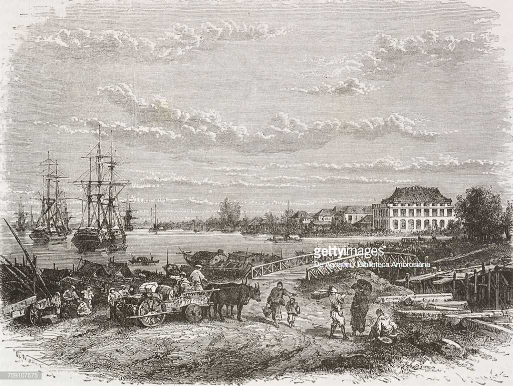 Bến Nhà Rồng trong một bức tranh in năm 1872, vẽ lại từ bức ảnh trước.