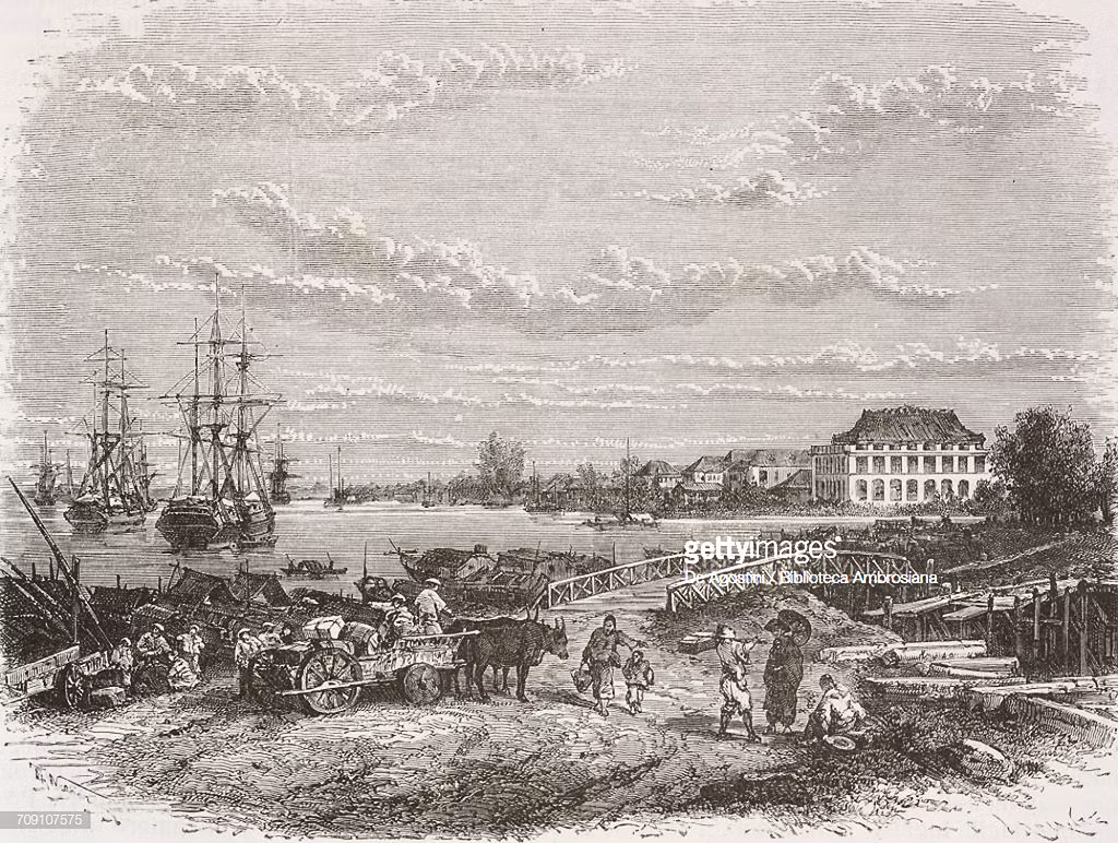 Bến Nhà Rồng trong một bức tranh in năm 1872, vẽ lại từ bức ảnh trước.
