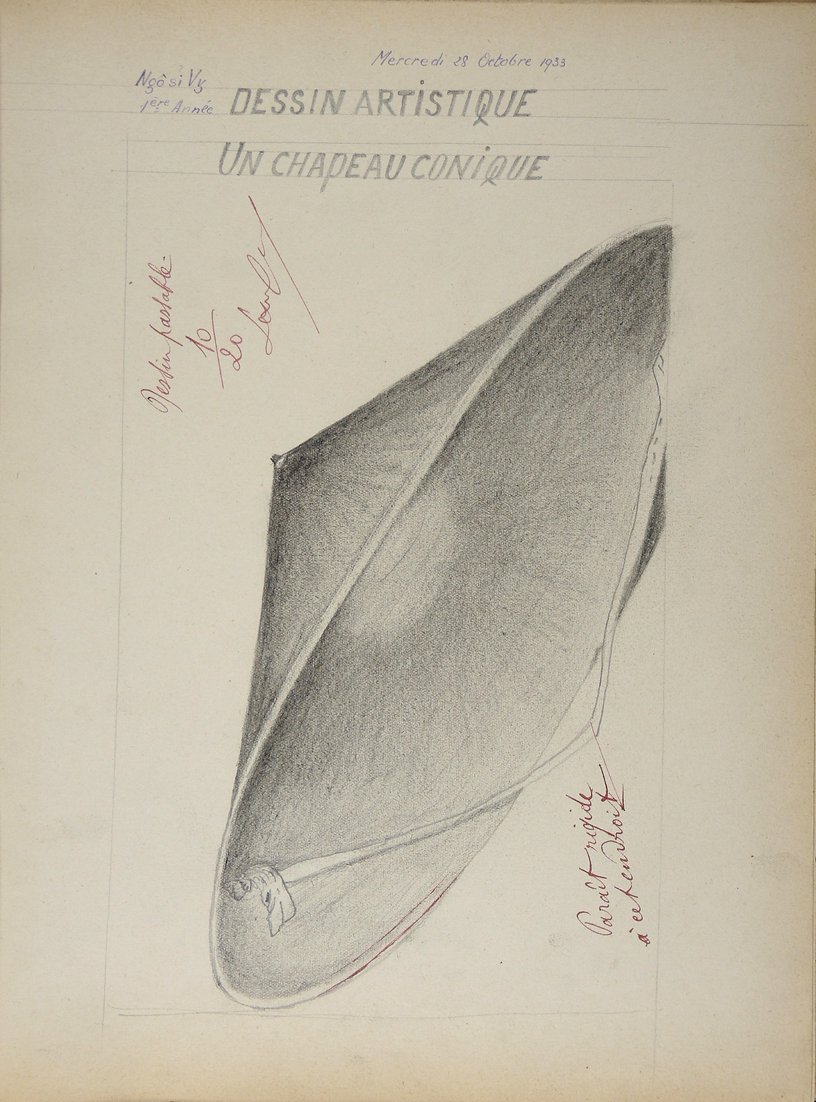 Chiếc nón lá, tranh vẽ của Ngô Sĩ Vy, 10/20 điểm.