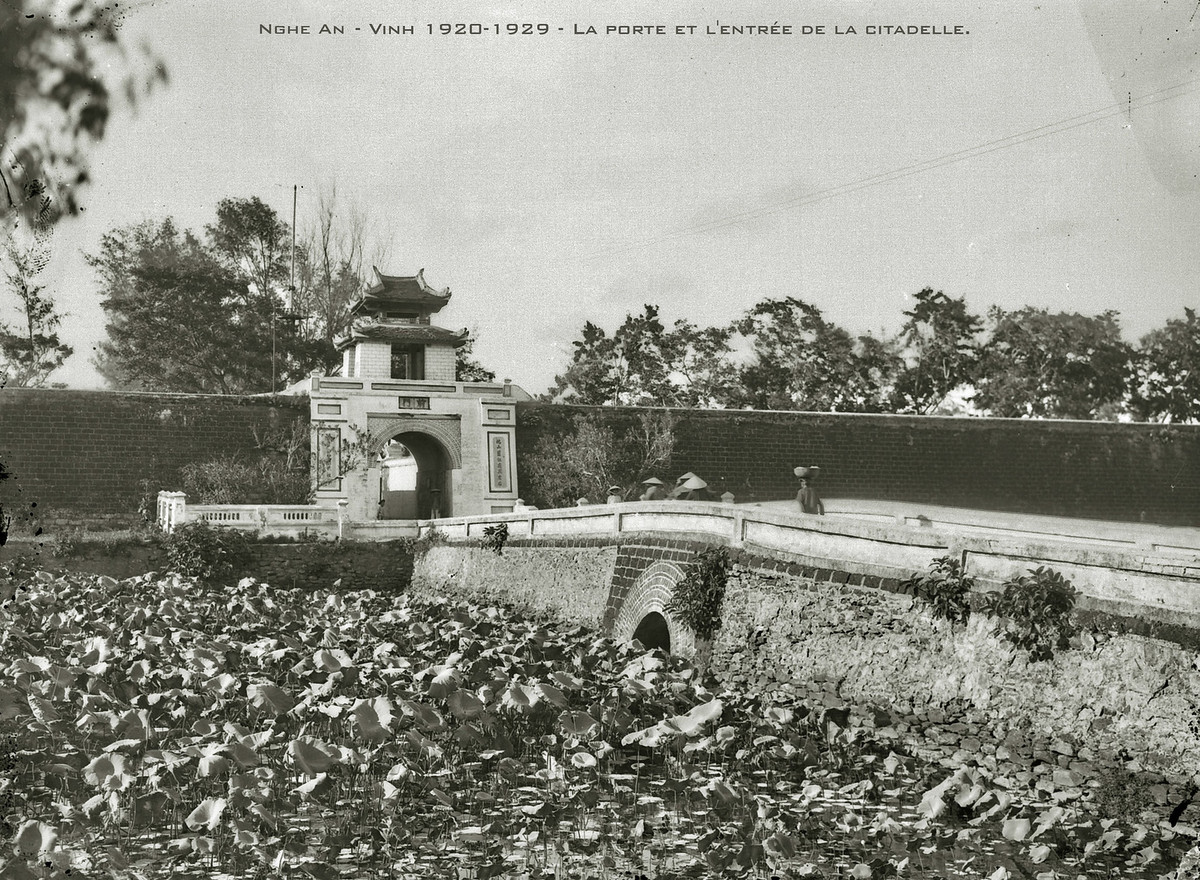 Cây cầu bắc qua hào nước đầy sen dẫn vào cổng thành Vinh.