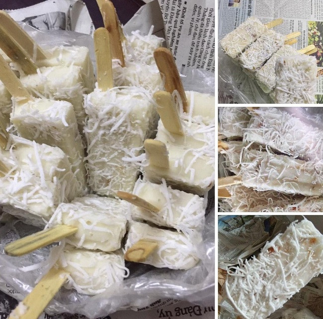 Những que kem được làm thủ công không nhãn mác nhưng là hương vị tuổi thơ nên được chị em đặt mua ầm ầm.