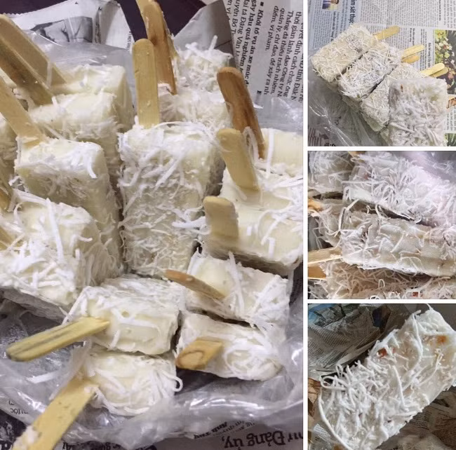 Những que kem được làm thủ công không nhãn mác nhưng là hương vị tuổi thơ nên được chị em đặt mua ầm ầm.