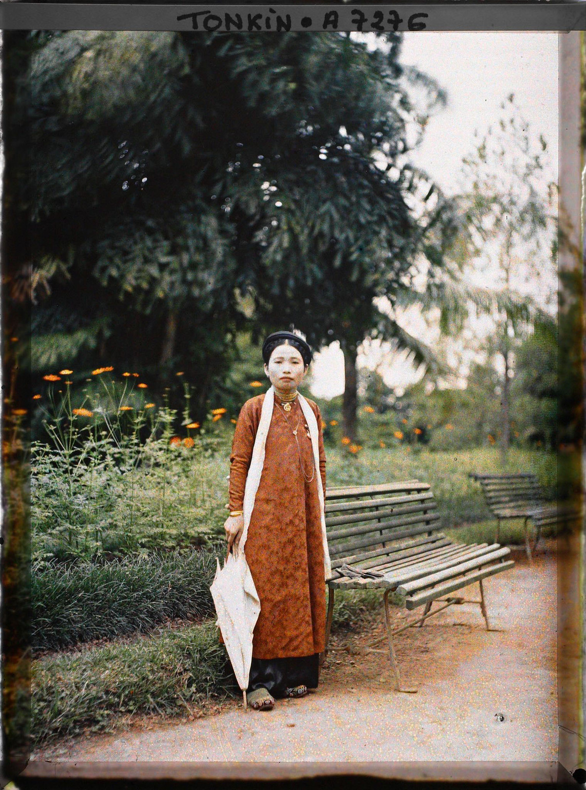 Bên ghế băng của công viên.