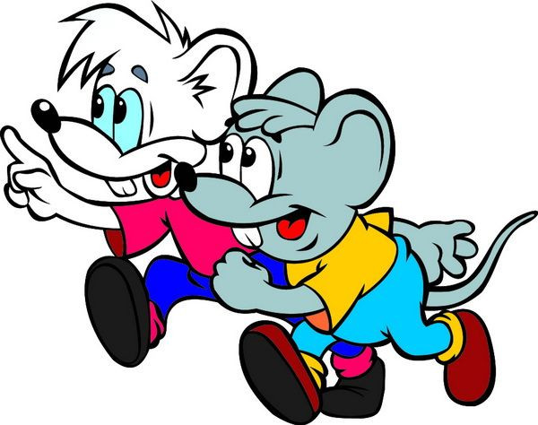 Câu cửa miệng của hai chú chuột là "Ra đây, Leopold!" (tiếng Nga: Выходи, Леопольд!) và "Ra ngoài, đồ hèn nhát!" (tiếng Nga: Выходи, подлый трус!) theo thứ hai.