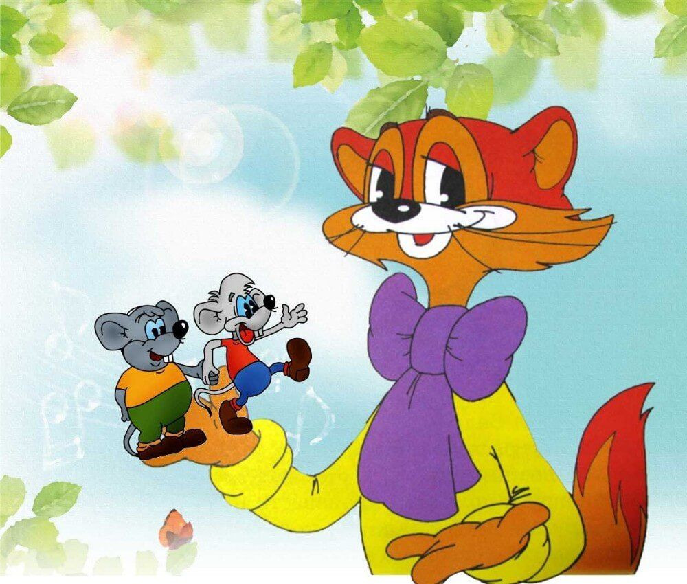 Trong loạt phim này, mèo Leopold được tạo hình ngộ nghĩnh, luôn đeo nơ ngay cả khi đi bơi. Xuyên suốt các tập, Leopold phải đối phó với hai con chuột tinh nghịch, Xám và Trắng, hay Mitya và Motya theo phiên kịch bản gốc.