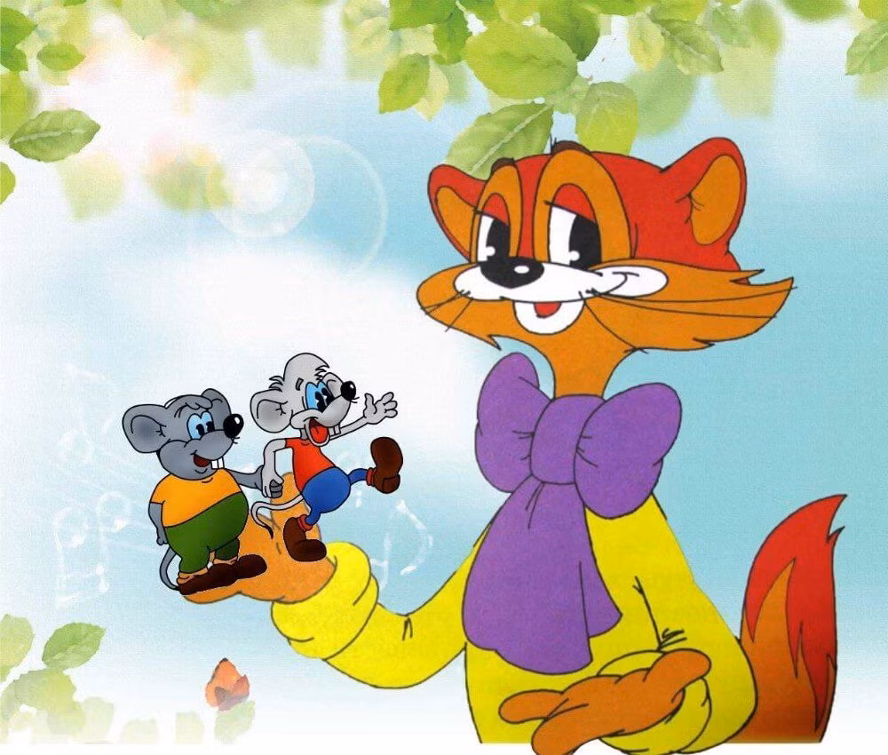 Trong loạt phim này, mèo Leopold được tạo hình ngộ nghĩnh, luôn đeo nơ ngay cả khi đi bơi. Xuyên suốt các tập, Leopold phải đối phó với hai con chuột tinh nghịch, Xám và Trắng, hay Mitya và Motya theo phiên kịch bản gốc.