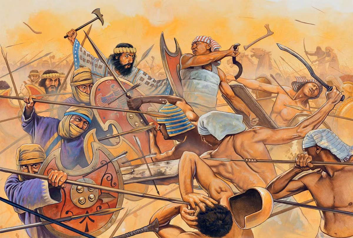 Đó là trận chiến Pelusium diễn ra vào năm 525 trước Công nguyên giữa quân Ba Tư do Hoàng đế Cambyses II chỉ huy và quân Ai Cập của pharaoh Psametik III (còn gọi là Psammenitus).