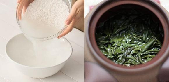 Dung nuoc vo gao ngam voi thu nay do vao chau cay, cay xanh tot