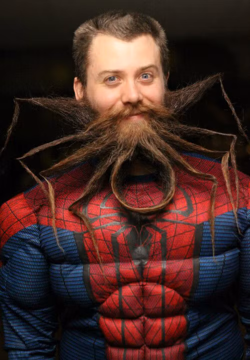 Trong một cuộc thi khác, người đàn ông này lại tạo hình bộ râu thành một con nhện khổng lồ với 8 cái chân dài.