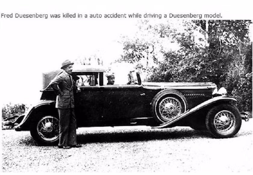 Frederick Samuel Duesenberg là nhà tiên phong trong lĩnh vực thiết kế ô tô của Mỹ, nhưng chiếc xe Duesenberg của ông lại lật úp ngay trên đường cao tốc, gây ra chấn thương nặng và dẫn đến tử vong.