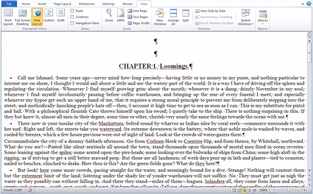  Khi làm việc với một văn bản gồm nhiều style, format và cột khác nhau, hãy sử dụng tổ hợp phím Ctrl-Shift-8 (trên máy Mac là Command-8) để bật hoặc tắt chức năng làm hiện các khoảng trống vô hình giữa các đoạn văn (như tab, space,...).